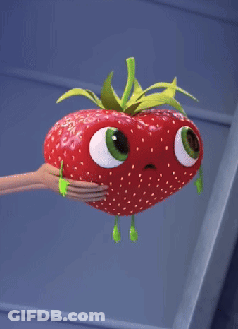Person Holding Strawberry With Green Eyes GIF