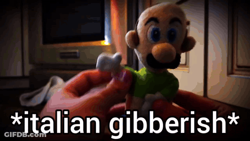 Person Holding Stuffed Mario Saying Italian Gibberish GIF