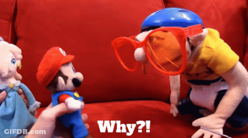 Person Holding Stuffed Mario With Why Sign GIF