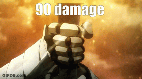 Person Holding Sword Saying 90 Damage GIF