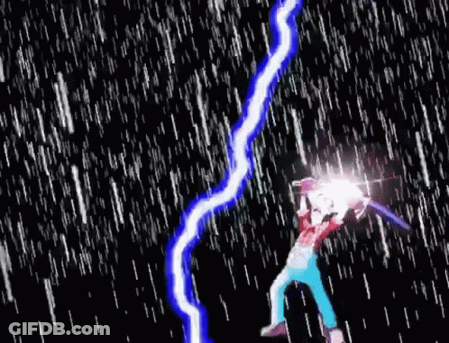 Person Holding Sword Struck By Lightning In Rain GIF