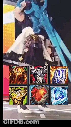 Person Holding Sword Surrounded By Icons GIF