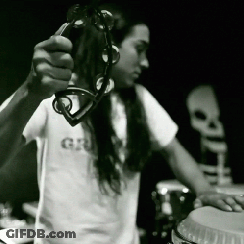 Person Holding Tambourine With G3 Shirt GIF