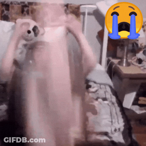 Person Holding Teddy Bear With Crying Face Behind GIF