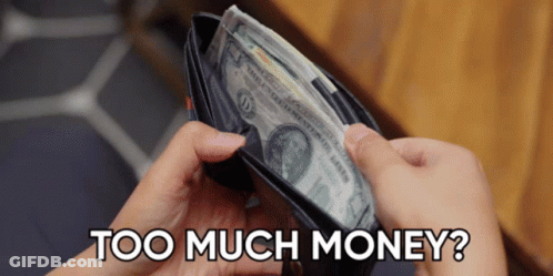 Person Holding Wallet Full Of Money Saying Too Much Money GIF