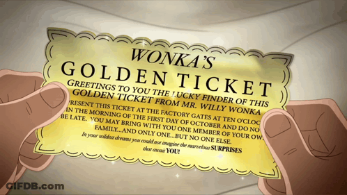 Person Holding Wonka Golden Ticket GIF