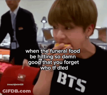 Person In Black BTS Shirt Eating Food GIF