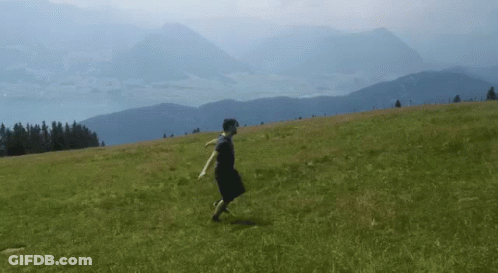 Person In Black Dress Walking In Grassy Field GIF