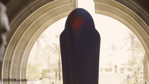 Person In Black Robe In Front Of Large Window GIF