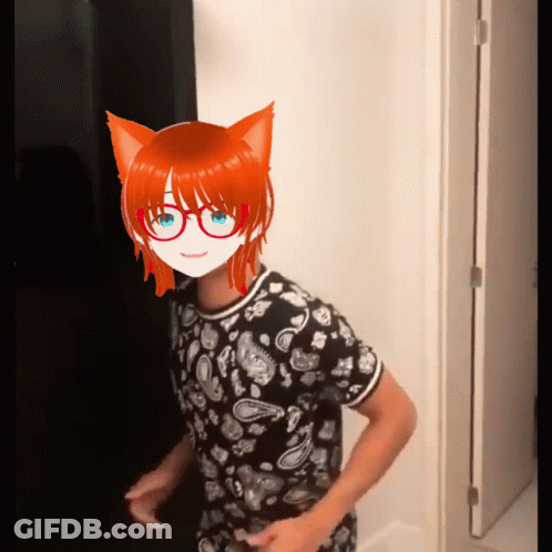 Person In Black Shirt With Cat Face GIF
