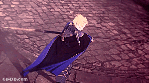 Person In Blue Cape Holding Sword GIF