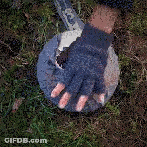 Person In Blue Glove Holding Cloth With Letter E GIF