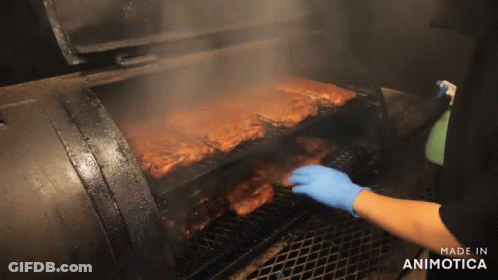 Person In Blue Gloves Cooking Meat In Smoker Made In Animotica GIF