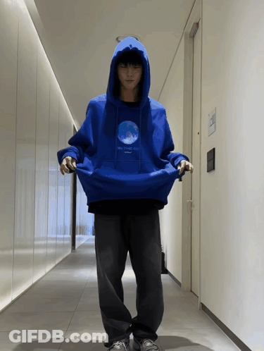 Person In Blue Hoodie With Globe GIF