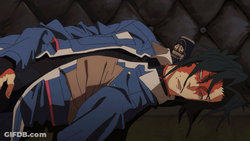 Person In Blue Jacket With Red Paint On Face GIF