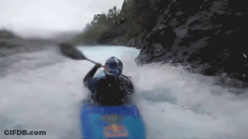 Person In Blue Kayak With Red Bull Logo GIF