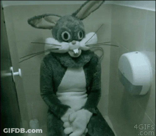 Person In Bunny Costume On Toilet GIF