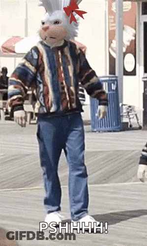 Person In Bunny Costume Saying Pshhhh On Street GIF