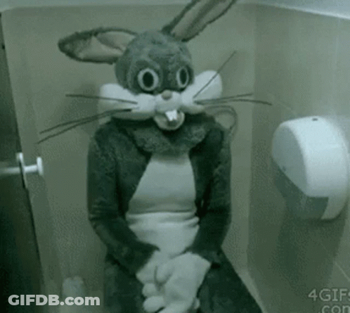 Person In Bunny Costume Sitting In Bathroom GIF