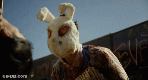 Person In Bunny Mask In Front Of Graffiti GIF