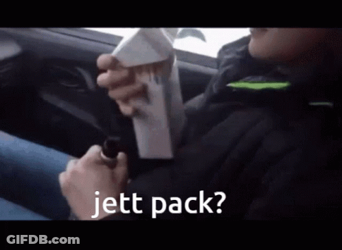 Person In Car Holding Box Saying Jett Pack GIF