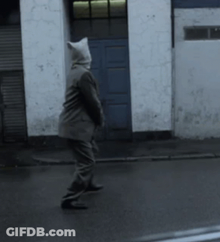 Person In Cat Hood Walking Down Street GIF