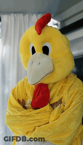 Person In Chicken Mascot Costume With Arms Crossed GIF