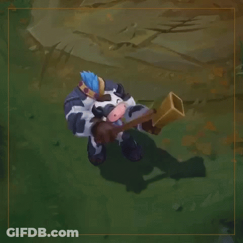 Person In Cow Costume Blowing Trumpet In Video Game GIF