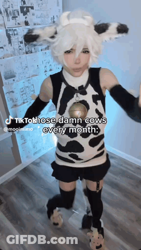 Person In Cow Costume With Bell Says TikTok Those Damn Cows Every Month GIF