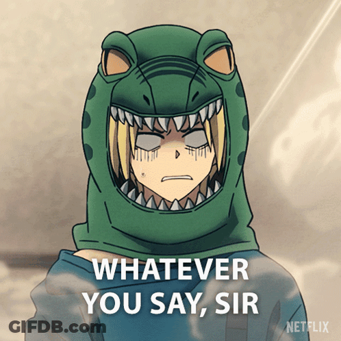 Person In Dinosaur Hat Saying Whatever You Say Sir GIF