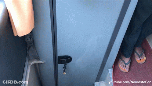 Person In Flip Flops Standing By Door With Youtube.com/namastecar GIF