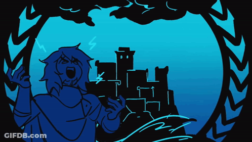 Person In Front Of Castle Blue Background GIF