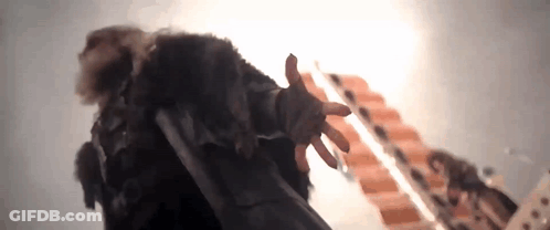 Person In Fur Coat Reaching For Ladder GIF