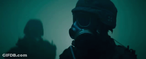 Person In Gas Mask And Helmet With Letter H GIF