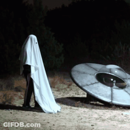 Person In Ghost Costume Next To Gray Object GIF