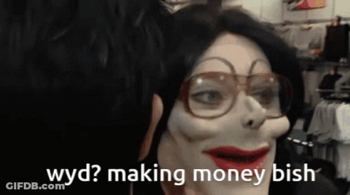 Person In Glasses And Red Lipstick Says Wyd Making Money Bish GIF