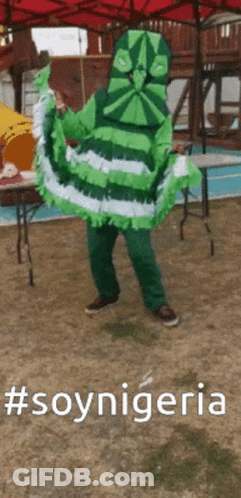 Person In Green And White Costume Saying Soynigeria GIF
