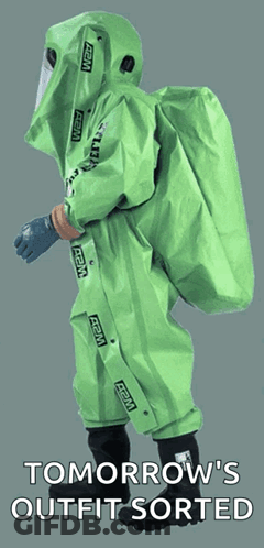 Person In Green Suit With Tomorrow's Outfit Sorted GIF