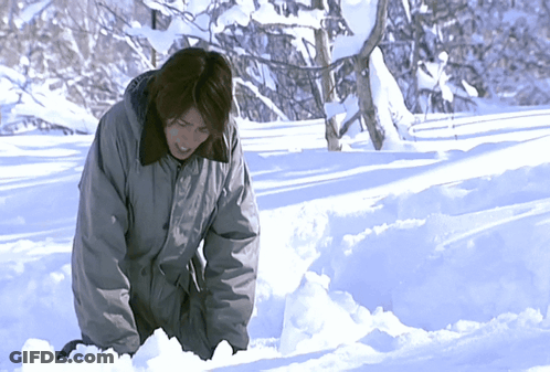 Person In Grey Jacket Kneeling In Snow GIF