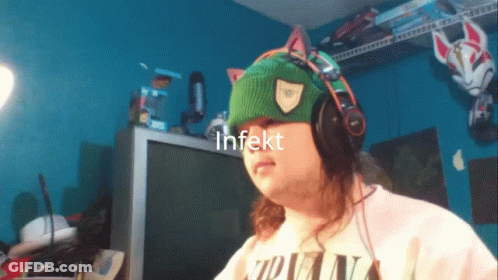 Person In Headphones And Green Hat Says Infekt GIF