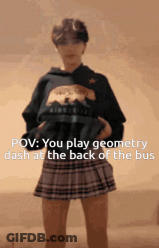 Person In Hoodie And Plaid Skirt Playing Geometry Dash GIF