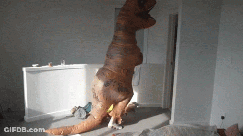 Person In Inflatable T-Rex Costume GIF