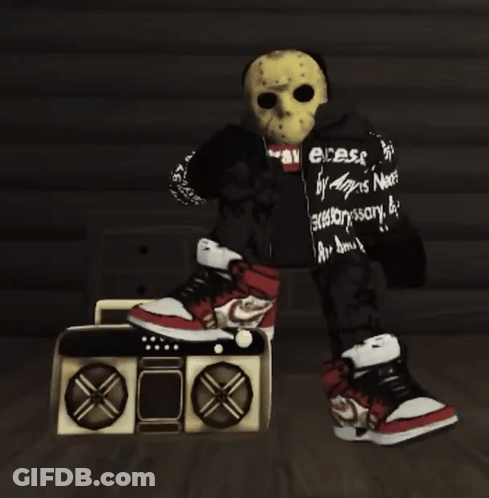 Person In Jason Voorhees Mask Next To Boom Box GIF