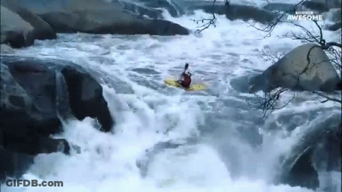Person In Kayak Going Down Waterfall Awesome GIF