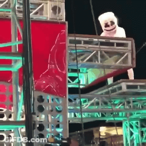 Person In Marshmallow Costume On Stage At Night GIF