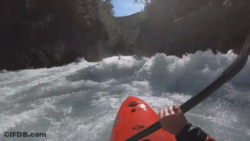 Person In Orange Kayak Paddling Through River GIF