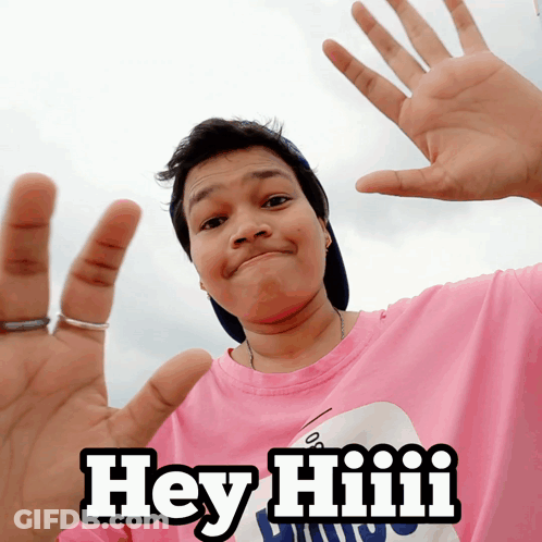 Person In Pink Hey Hiii Shirt GIF