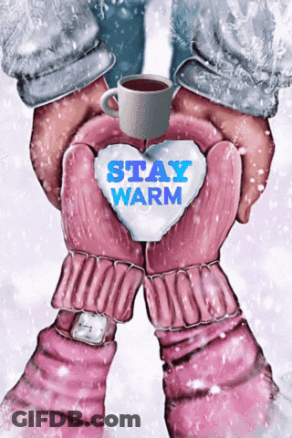 Person In Pink Mittens Holding Coffee And Stay Warm Heart GIF
