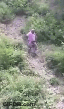 Person In Pink Shirt Riding Bike On Dirt Path GIF
