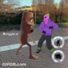Person In Purple Hoodie Running Next To Sausage Stick GIF